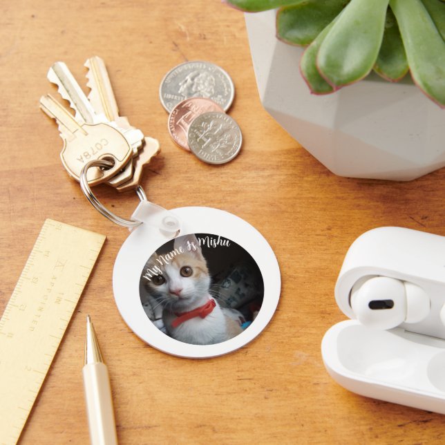 Cat Anpassningsbar Photo Namn Valentine's Gift Key Nyckelring (Skrivbord)