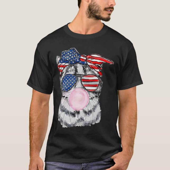 Cat Ansikte Bubblegum 4 juli Meowica Independenc T Shirt (Framsida)