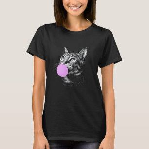 Cat Ansikte Chewing Bubble Gum, Lustigt Cute Black T Shirt
