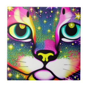 Cat Ansikte Close Up Pop Art Kakelplatta