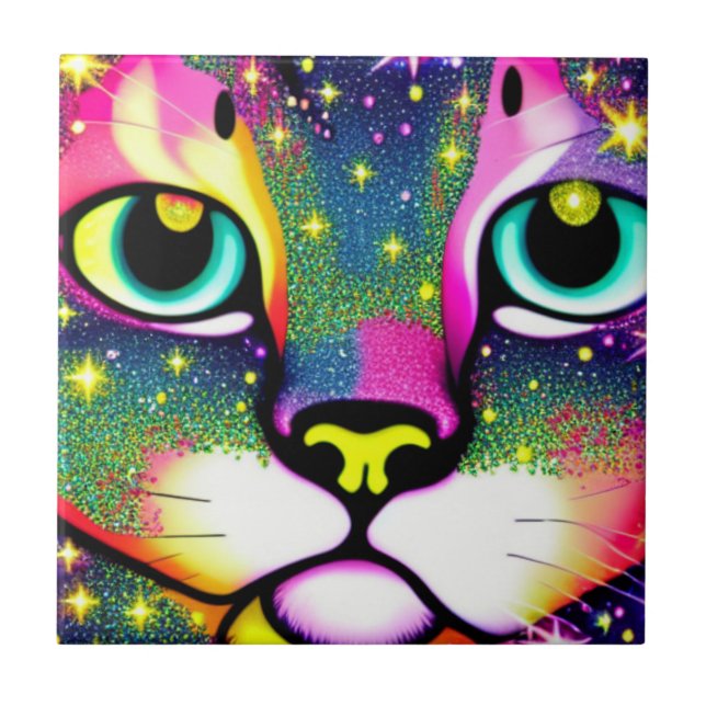 Cat Ansikte Close Up Pop Art Kakelplatta (Framsidan)