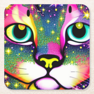 Cat Ansikte Close Up Pop Art Underlägg Papper Kvadrat