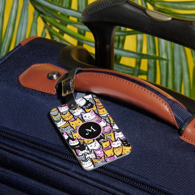 Cat ansikte doodle kattdjur pets kattunge monogram bagagebricka (Framsida Insitu 1)