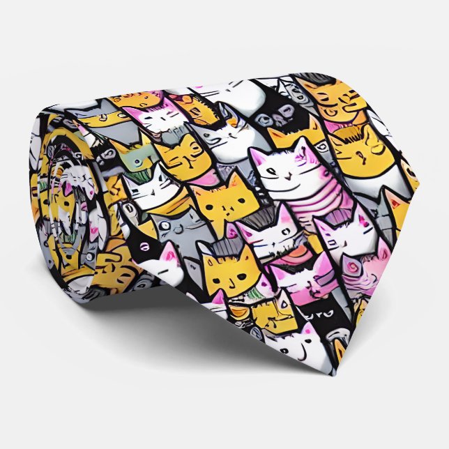 Cat ansikte doodle kattdjur pets kattunge monogram slips (Rullad)