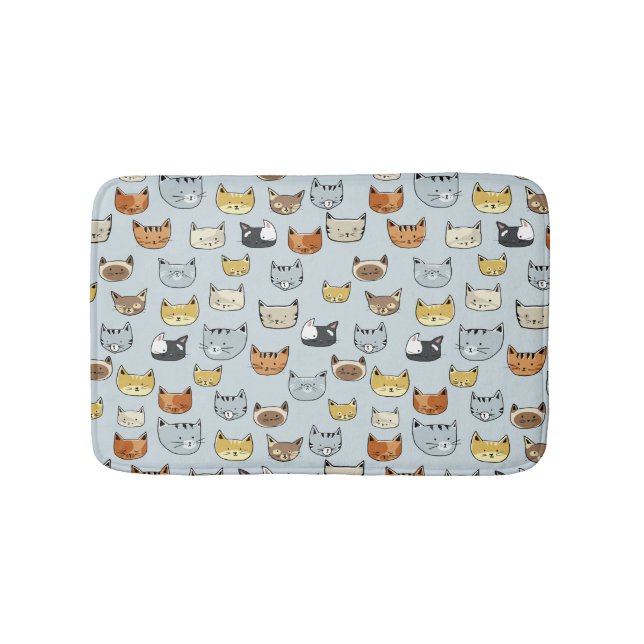 Cat Ansikte Doodle Mönster Badrumsmatta (Framsidan)