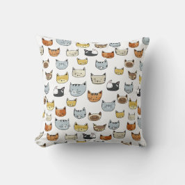Cat Ansikte Doodle Mönster Kudde