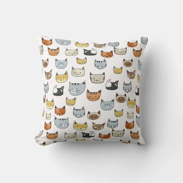 Cat Ansikte Doodle Mönster Kudde (Framsida)