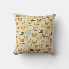 Cat Ansikte Doodle Mönster Kudde