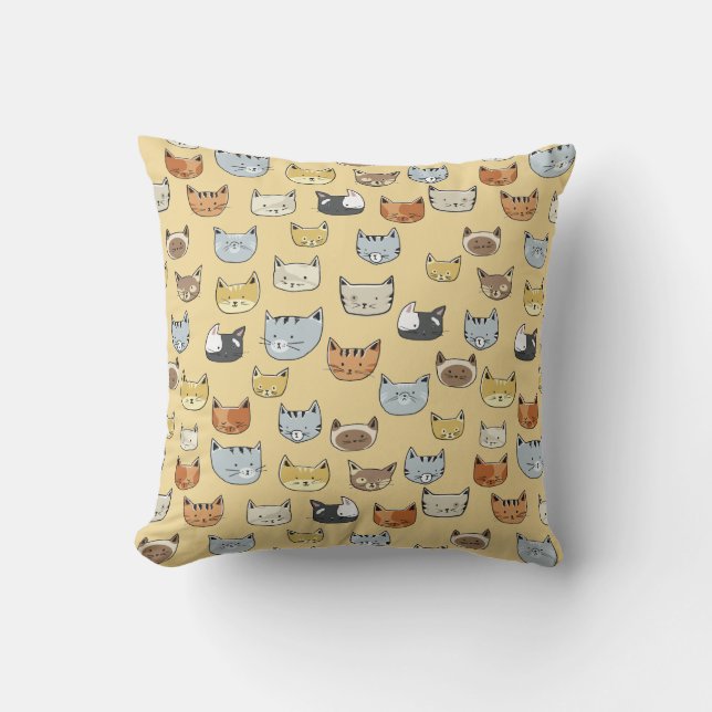 Cat Ansikte Doodle Mönster Kudde (Framsida)