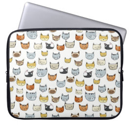 Cat Ansikte Doodle Mönster Laptop Sleeve