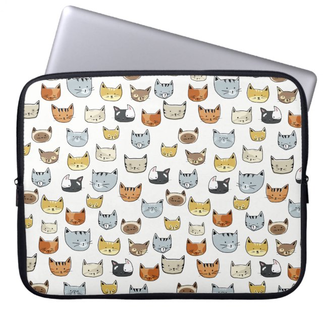 Cat Ansikte Doodle Mönster Laptop Sleeve (Framsidan)