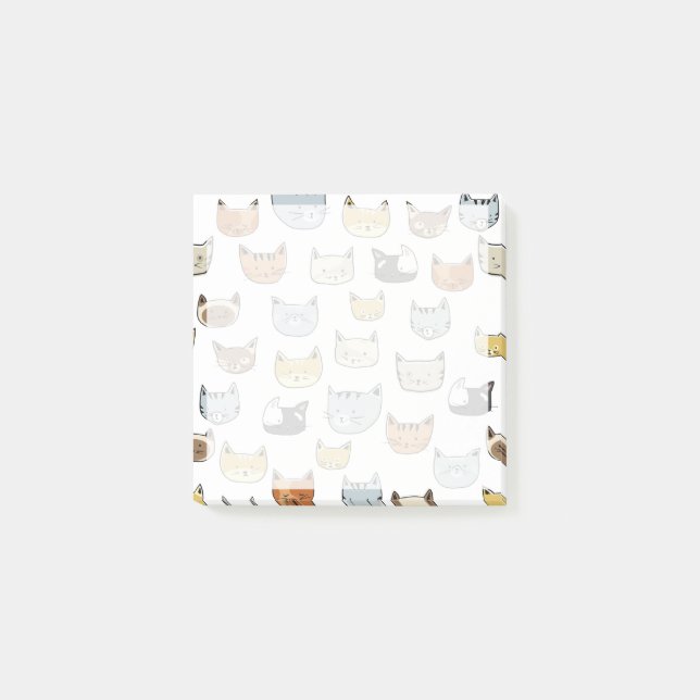 Cat Ansikte Doodle Mönster Post-it Block (Framsida)