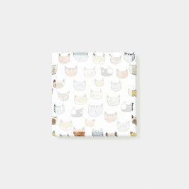 Cat Ansikte Doodle Mönster Post-it Block