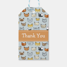 Cat Ansikte Doodle Mönster Presentetikett