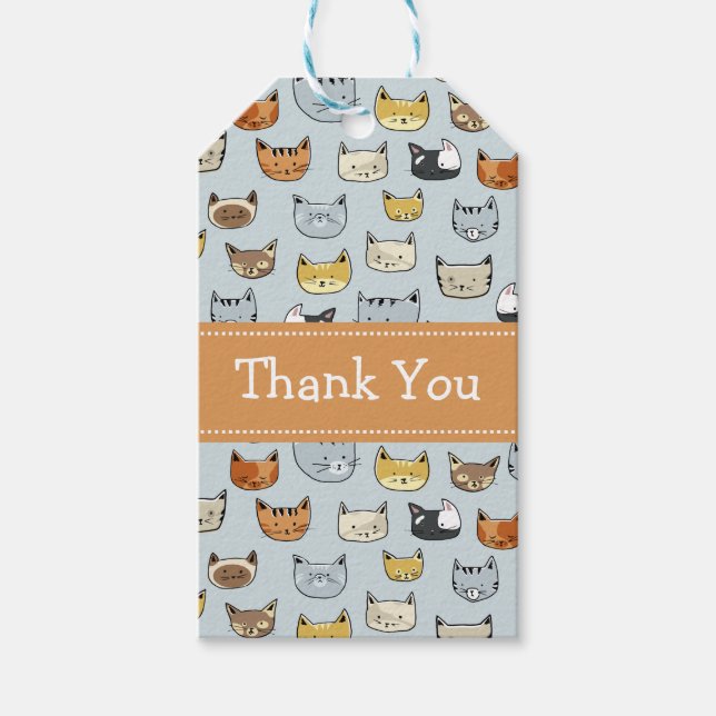 Cat Ansikte Doodle Mönster Presentetikett (Framsidan)