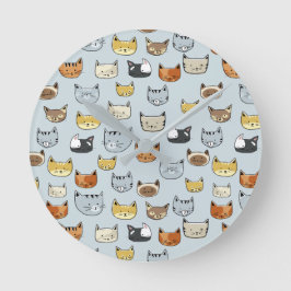 Cat Ansikte Doodle Mönster Rund Klocka