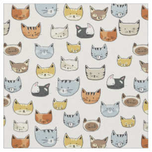 Cat Ansikte Doodle Mönster Tyg