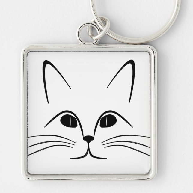 CAT ANSIKTE FYRKANTIG SILVERFÄRGAD NYCKELRING (Framsidan)