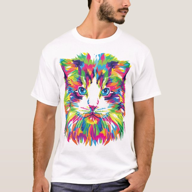 Cat Ansikte geoometric Prismatic Design-32453 T Shirt (Framsida)