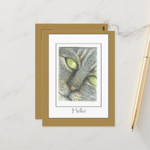 Cat Ansikte Hej! Hand plockade Art-kort Vykort
