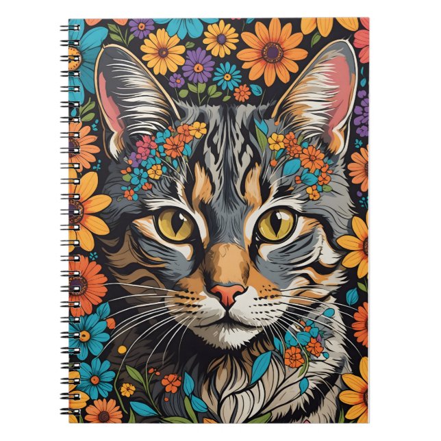 Cat ansikte i blommor anteckningsbok (Framsidan)