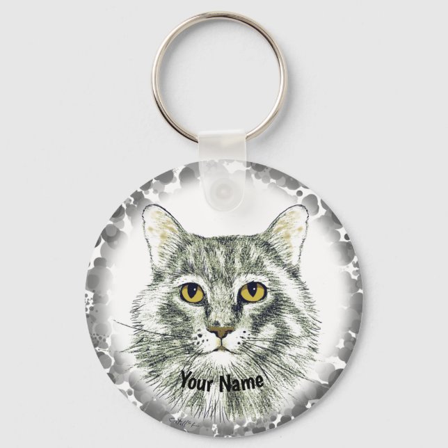 Cat ansikte Keychain Nyckelring (Framsida)