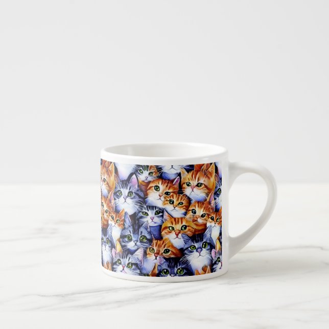 Cat ansikte kollage pet kitten namn print mönster espressomugg (Höger)