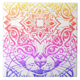 Cat Ansikte Mandala Metallic Bright look Ceramic T Kakelplatta