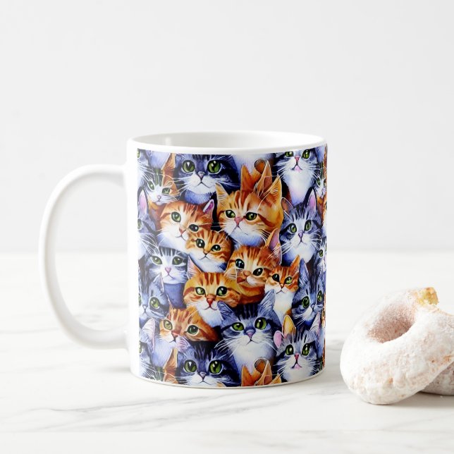 Cat ansikte print tecknad collage mönster söt kaffemugg (Med munk)
