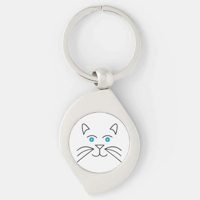 Cat ansikte swirl silverfärgad nyckelring (Framsidan)