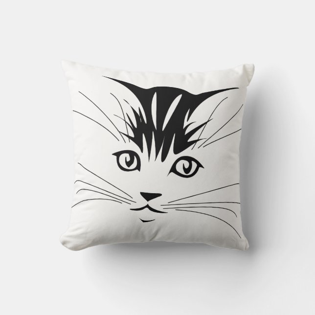 Cat Ansikte Teckning Kudde (Framsida)