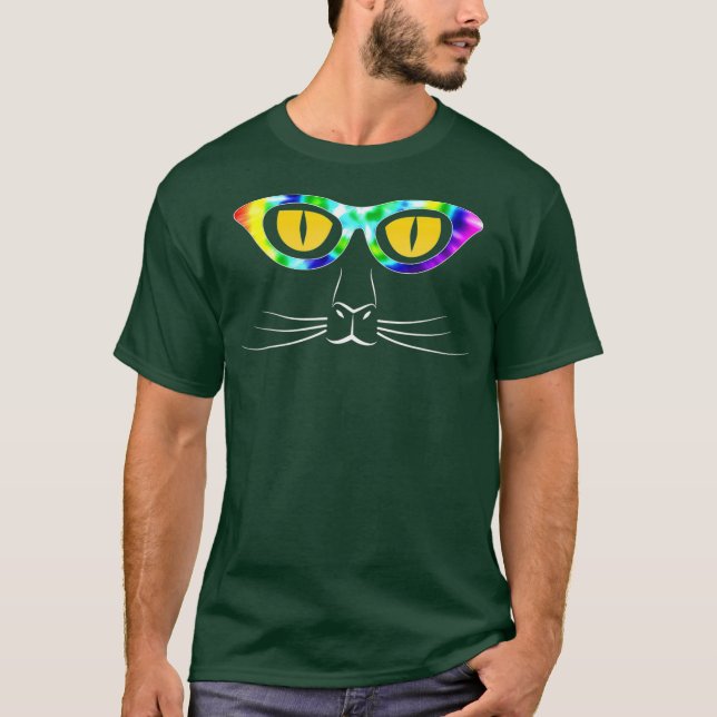 Cat Ansikte Tie Dye Glass Cat Ögon T Shirt (Framsida)