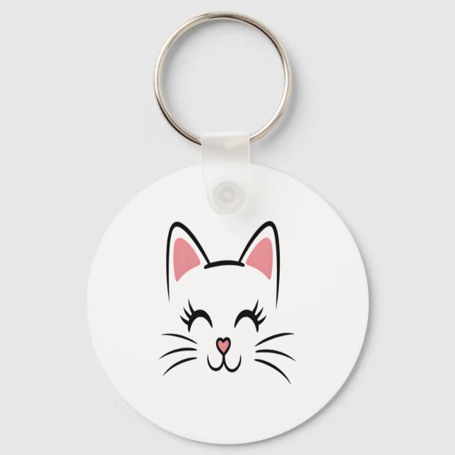 Cat Ansikte Whiskers skriver ut Kärlek Halloween Nyckelring (Framsida)