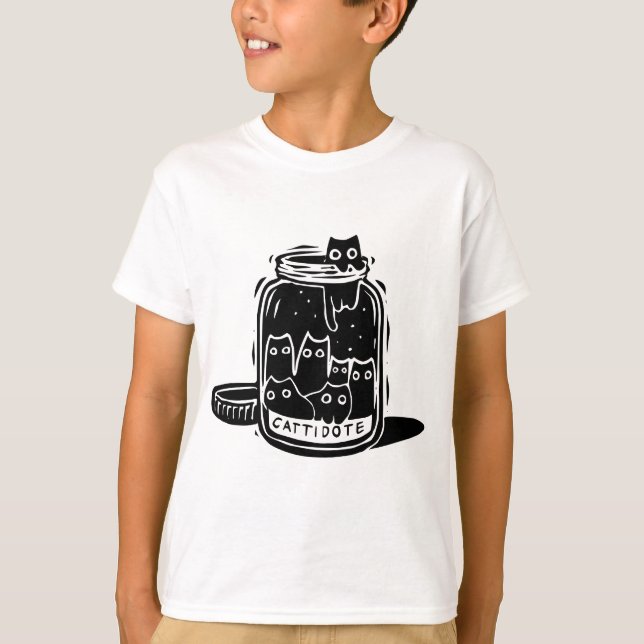 Cat Antidepressant Cattidote Jar Funny Cat Pun T Shirt (Framsida)
