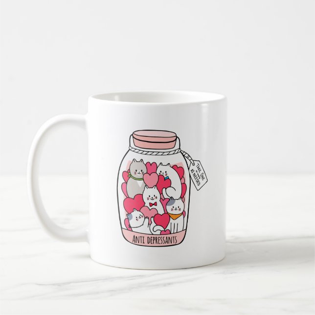 Cat Antidepressive Funny Cat Lover Gift Kaffemugg (Vänster)