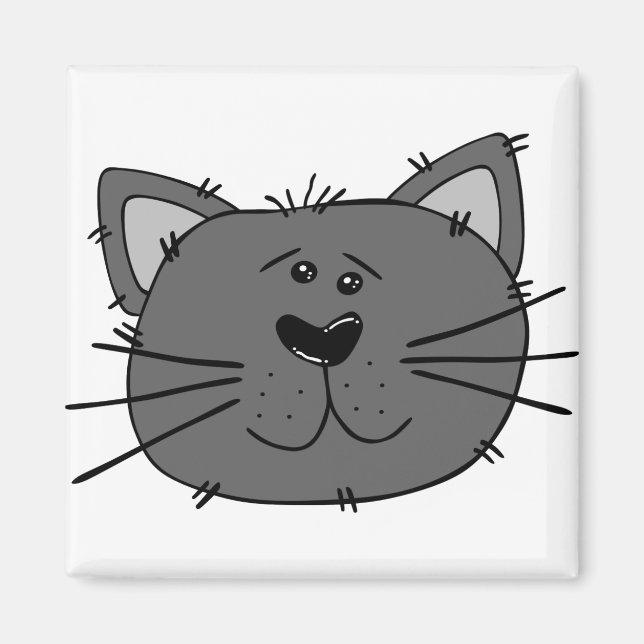 Cat Arg Ansikte Kattdjur Carnivore Grått Cat Magnet (Framsidan)