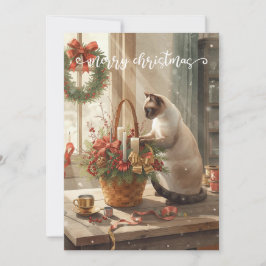 Cat arranging Winter Flowers for Christmas Julkort