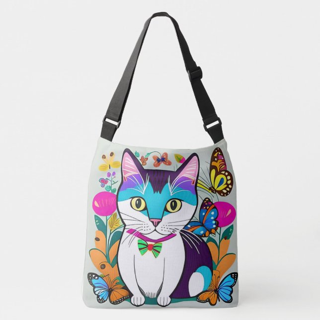 Cat Art Illustration, Digital Cat Design bag Axelväska (Framsida)