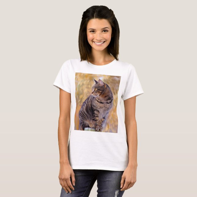 Cat Art Porträtt Tee Shirt (Hel framsida)