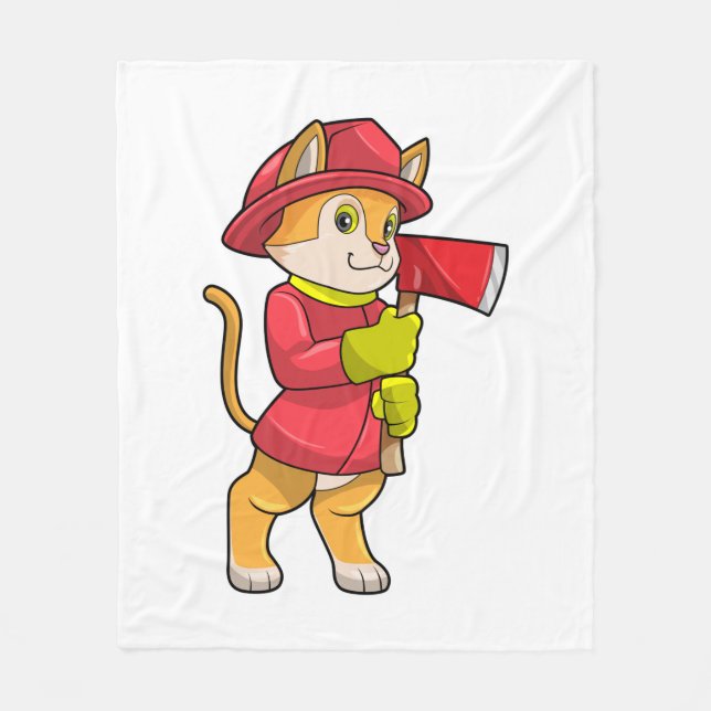 Cat as Firefighter with Ax Fleecefilt (Framsidan)