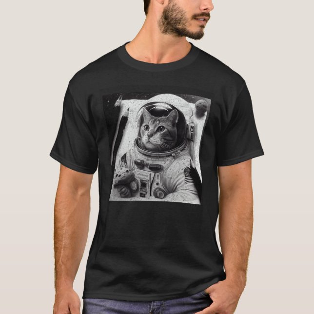 Cat Astronaut Cheese T Shirt (Framsida)