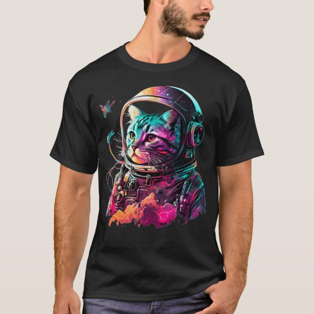 Cat Astronaut Colorfull T Shirt (Framsida)