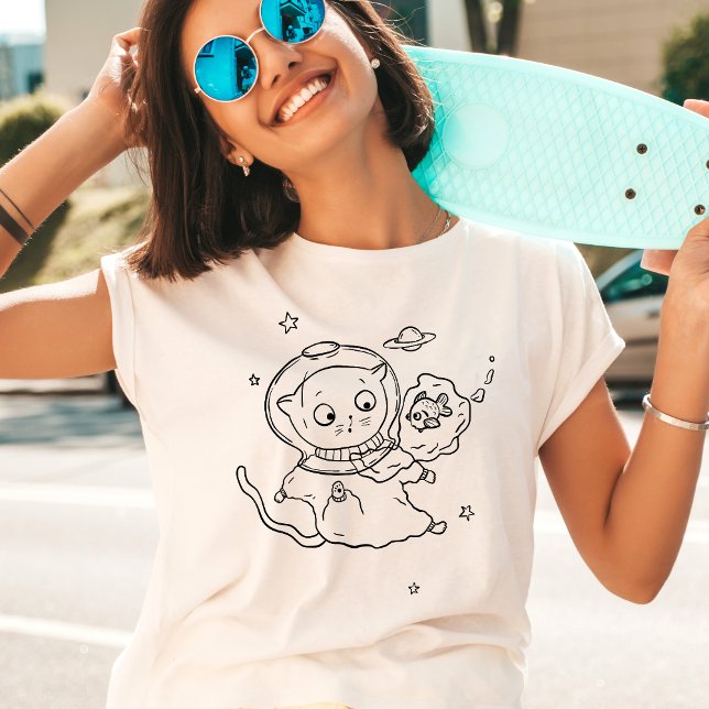 Cat Astronaut Flytande i Space Cute Quirky Roligt T Shirt (Skapare uppladdad)