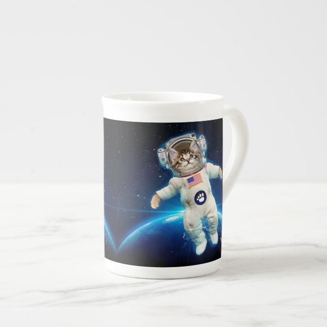 Cat astronaut i rymden benporslin mugg (Framsida höger)
