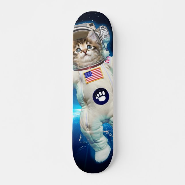 Cat astronaut i rymden mini skateboard bräda 18,5 cm (Framsida)