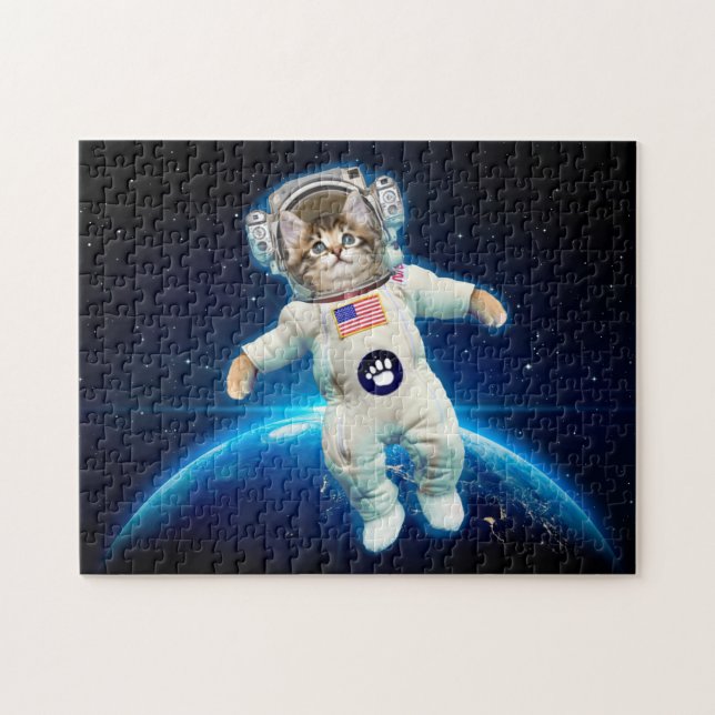 Cat astronaut i rymden pussel (Horisontell)