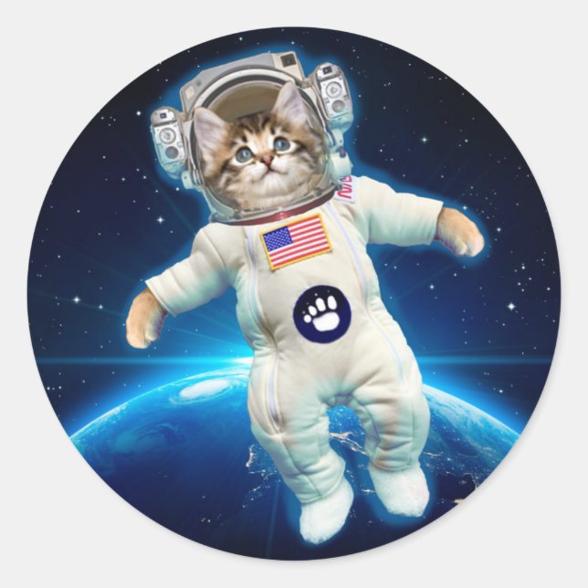 Cat astronaut i rymden runt klistermärke (Framsida)