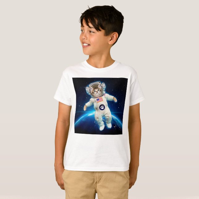 Cat astronaut i rymden t shirt (Hel framsida)