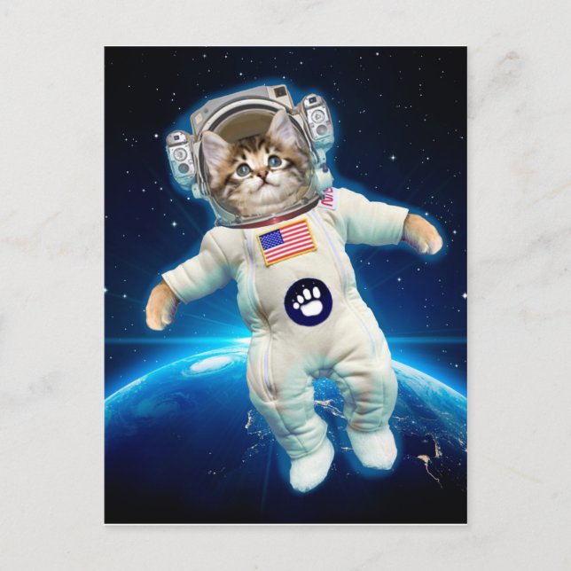 Cat astronaut i rymden vykort (Framsida)
