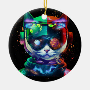 Cat Astronaut i Space Kostym och Helmet i Cosm Julgransprydnad Keramik